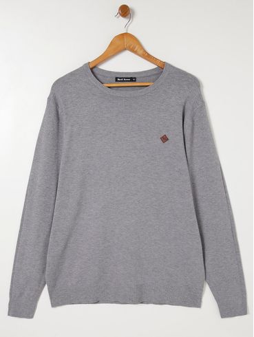 Suéter de Tricot Plus Size Masculino Cinza Escuro
