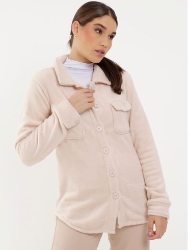 Camisa Manga Longa Plush Feminina Bege