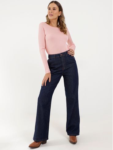 Blusa Manga Longa Canelada Feminina Rose