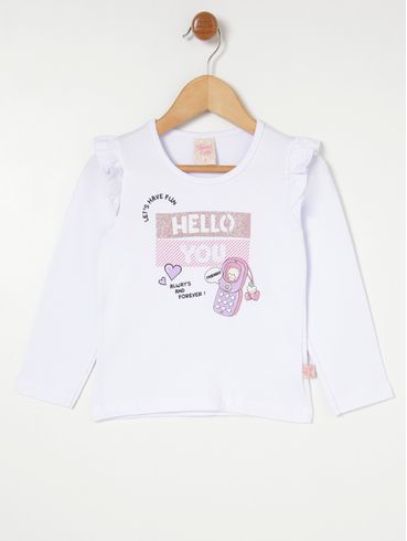 Blusa Manga Longa Infantil Para Menina - Branco