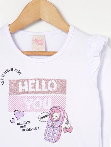Blusa Manga Longa Infantil Para Menina - Branco