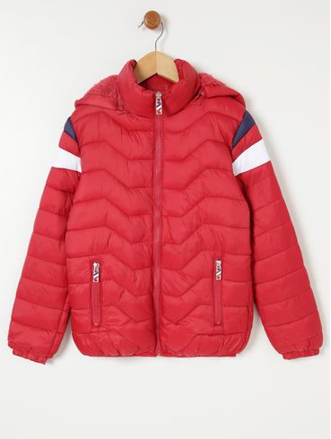 Jaqueta Puffer com Capuz Infantil Para Menino - Vermelho