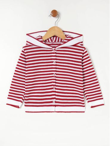 Cardigan com Capuz Infantil Para Menino - Branco/Vermelho