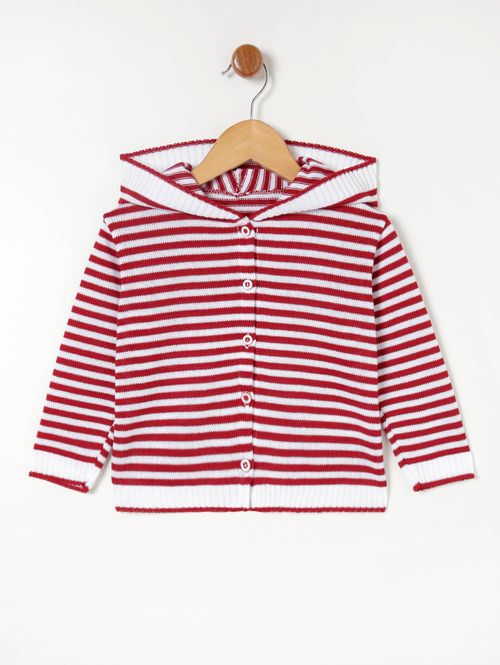 Cardigan com Capuz Infantil Para Menino - Branco/Vermelho