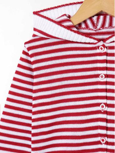 Cardigan com Capuz Infantil Para Menino - Branco/Vermelho