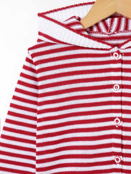 Cardigan com Capuz Infantil Para Menino - Branco/Vermelho