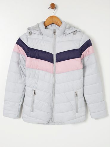 Jaqueta Puffer Juvenil Para Menina - Cinza