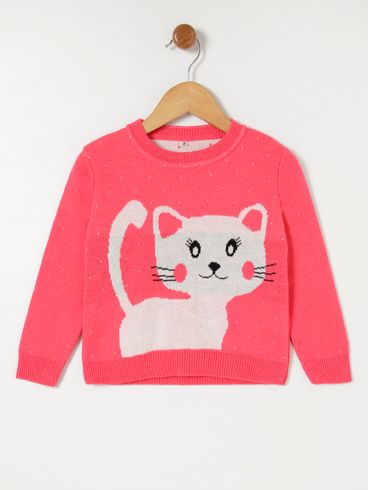 Blusa de Tricot Infantil Para Menina - Rosa Pink