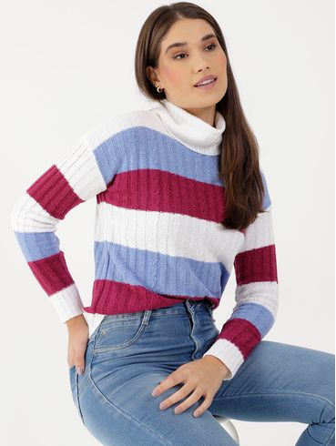 Blusa de Tricot Gola Alta Feminina Roxo