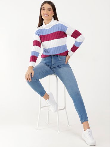 Blusa de Tricot Gola Alta Feminina Roxo