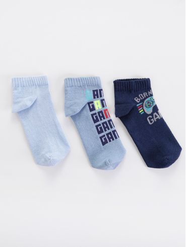 Kit com 03 Meias Juvenil Para Menino - Cinza/Azul/Azul