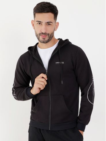 Jaqueta Moletom com Capuz Masculina Preto