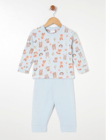 Pijama Longo Infantil Para Bebê Menino - Azul Claro