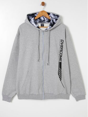 Jaqueta Moletom com Capuz Plus Size Masculina Cinza