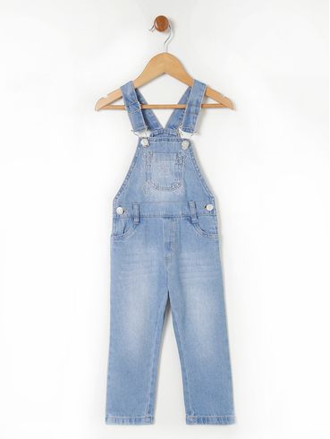 Macacão Jardineira Jeans Infantil Para Menina - Azul