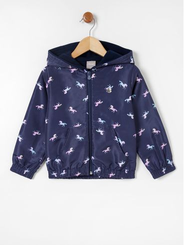 Jaqueta com Capuz Estampada Infantil Para Menina - Azul Marinho