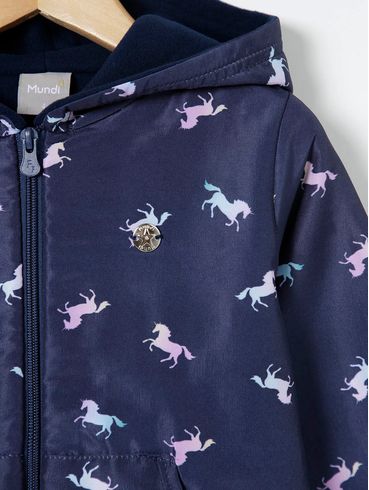 Jaqueta com Capuz Estampada Infantil Para Menina - Azul Marinho
