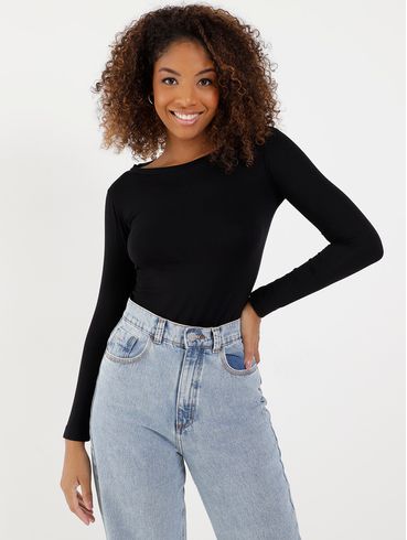 Blusa Básica Manga Longa Feminina Preto