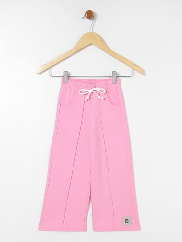 Calça Moletom Wide Leg Infantil Para Menina - Rosa