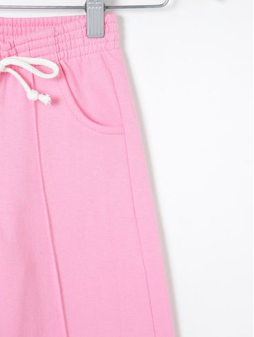 Calça Moletom Wide Leg Infantil Para Menina - Rosa