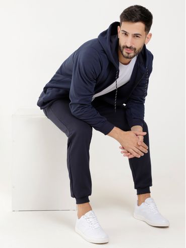 Jaqueta Moletom com Capuz Masculina Azul Marinho
