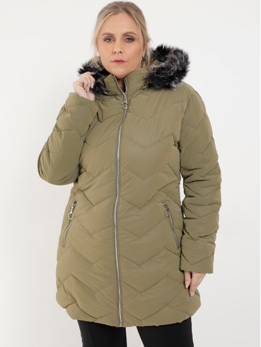 Jaqueta Puffer com Capuz Autentique Plus Size Femi Verde