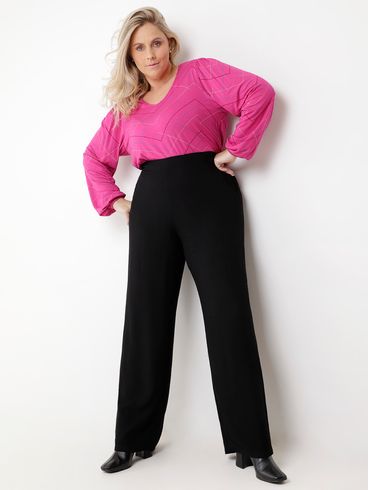 Blusa Manga Longa com Amarração Plus Size Feminina Rosa