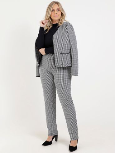 Calça de Tecido Xadrez Autentique Plus Size Feminina Preto