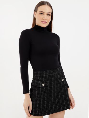 Blusa Manga Longa Gola Alta Feminina Preto