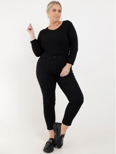 Blusa Manga Longa com Amarração Plus Size Feminina Preto
