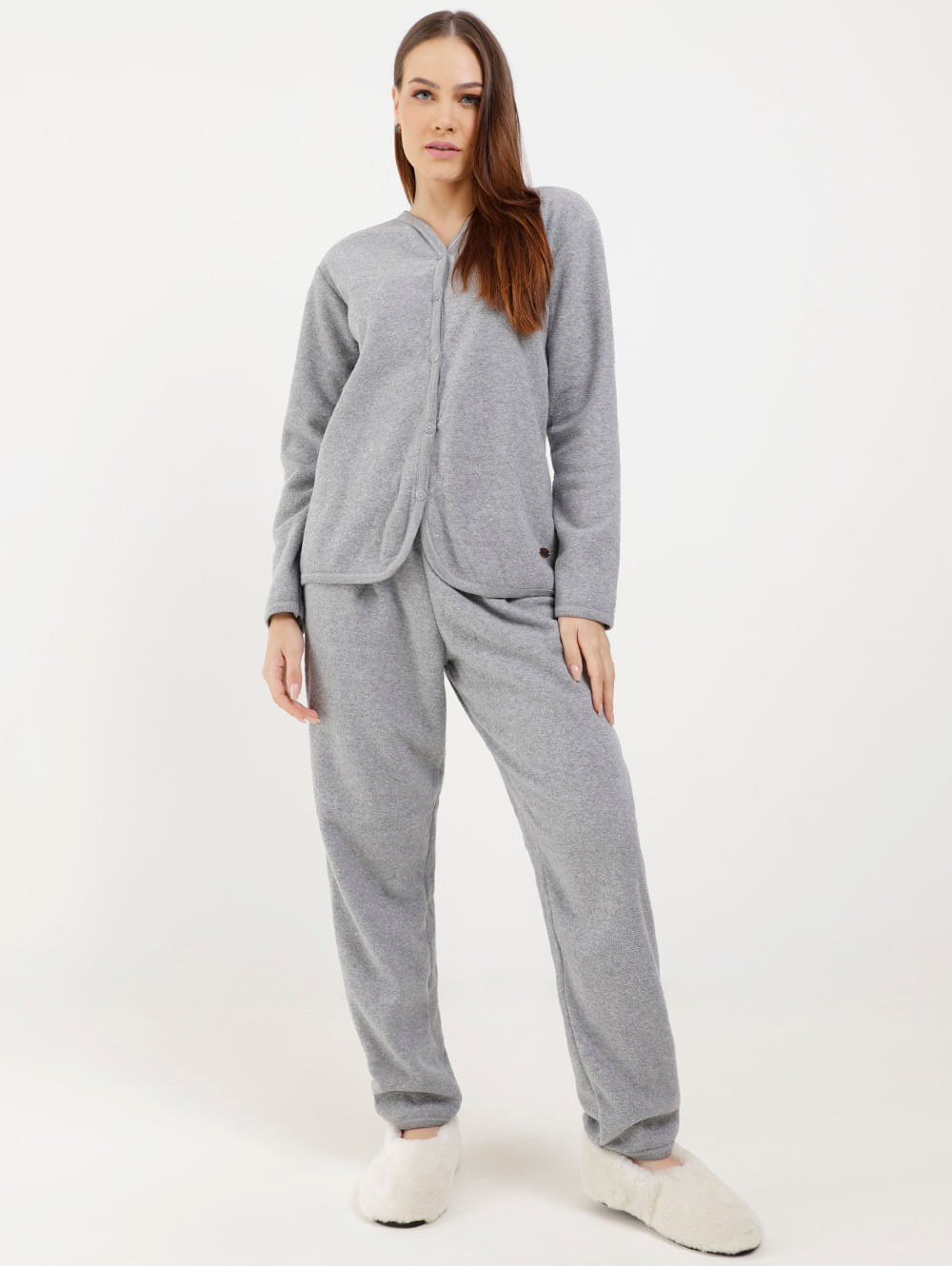 Comprar Pijama de Inverno Longo Plush Feminino Cinza