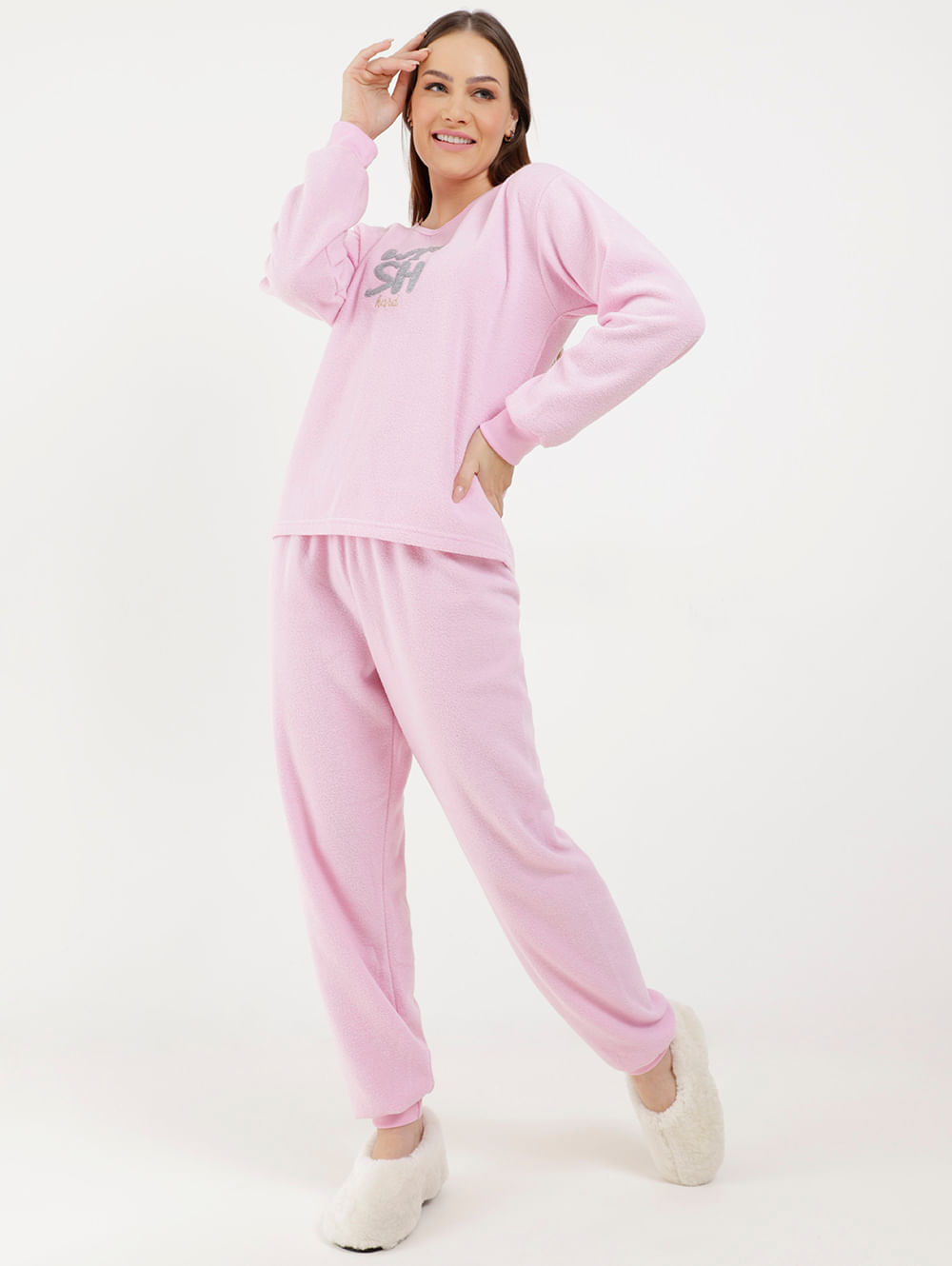 Comprar Pijama de Inverno Longo Plush Feminino Rosa