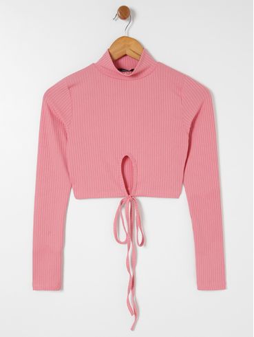 Blusa Cropped Manga Longa Feminina Rose