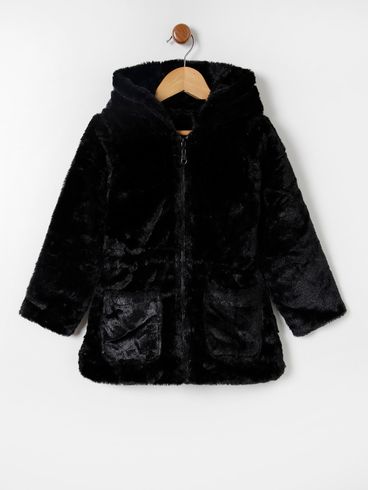 Jaqueta de Pelinhos Infantil Para Menina - Preto