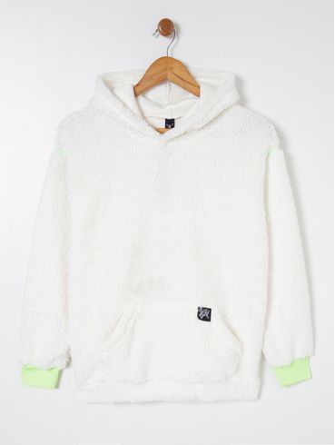 Blusão com Capuz Juvenil Para Menina - Off white