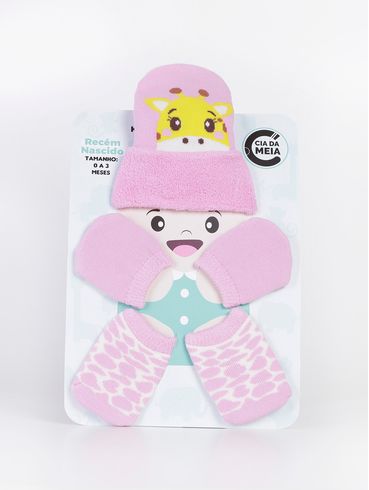 Conjunto Meia e Luva Infantil Para Bebê- Rosa