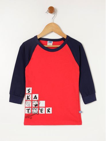 Camiseta Manga Longa Infantil Para Menino - Vermelho