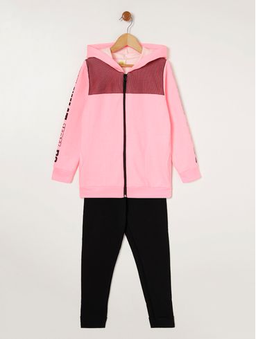 Conjunto com Capuz Juvenil Para Menina - Rosa/Preto