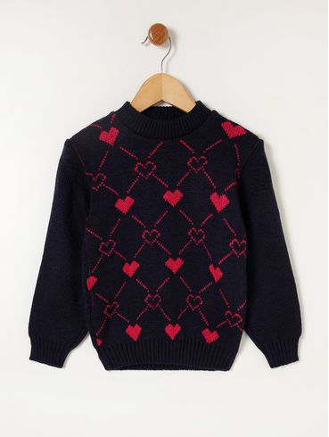 Blusa de Tricot Infantil Para Menina - Azul Marinho