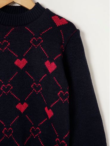 Blusa de Tricot Infantil Para Menina - Azul Marinho