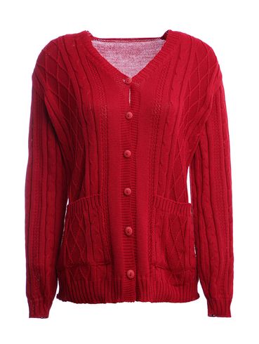 Cardigan de Tricot Gola V Feminino Vermelho