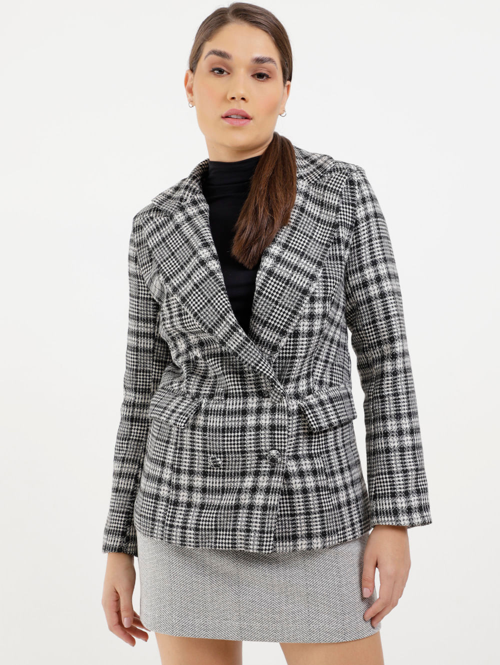 blazer feminino de xadrez preto