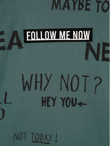 Camiseta Manga Longa Estampada Juvenil Para Menino Verde