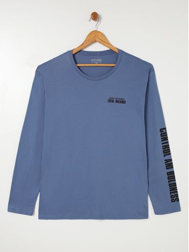 Camiseta Manga Longa Plus Size Masculina Azul