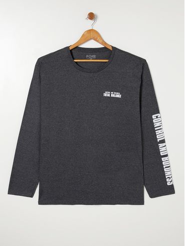 Camiseta Manga Longa Plus Size Masculina Cinza Escuro