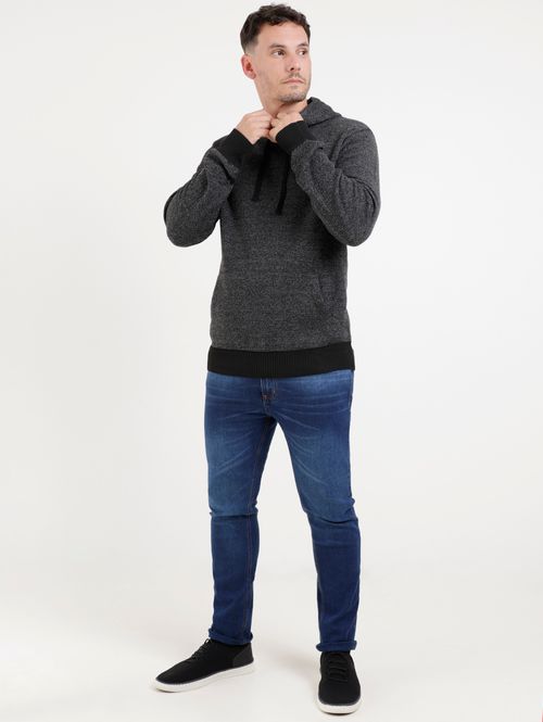 Blusão de Tricot com Capuz Vels Masculino Chumbo