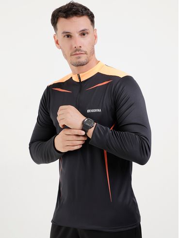 Camiseta Dry Fit UV50+ Masculina Preto/Laranja