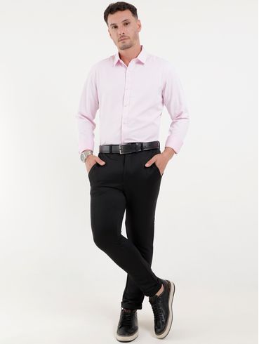 Camisa Manga Longa Slim Fit Masculina Rosa