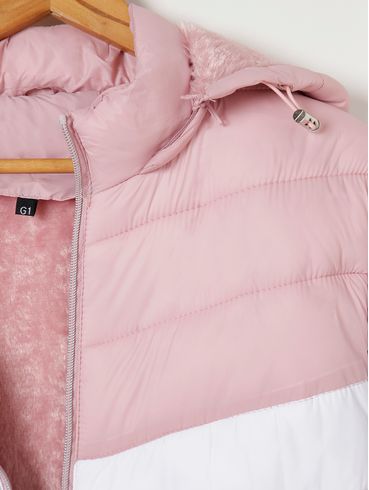 Jaqueta Puffer com Capuz Plus Size Feminina Rosa