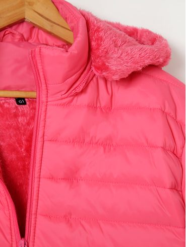 Jaqueta Puffer com Capuz Plus Size Feminina Rosa
